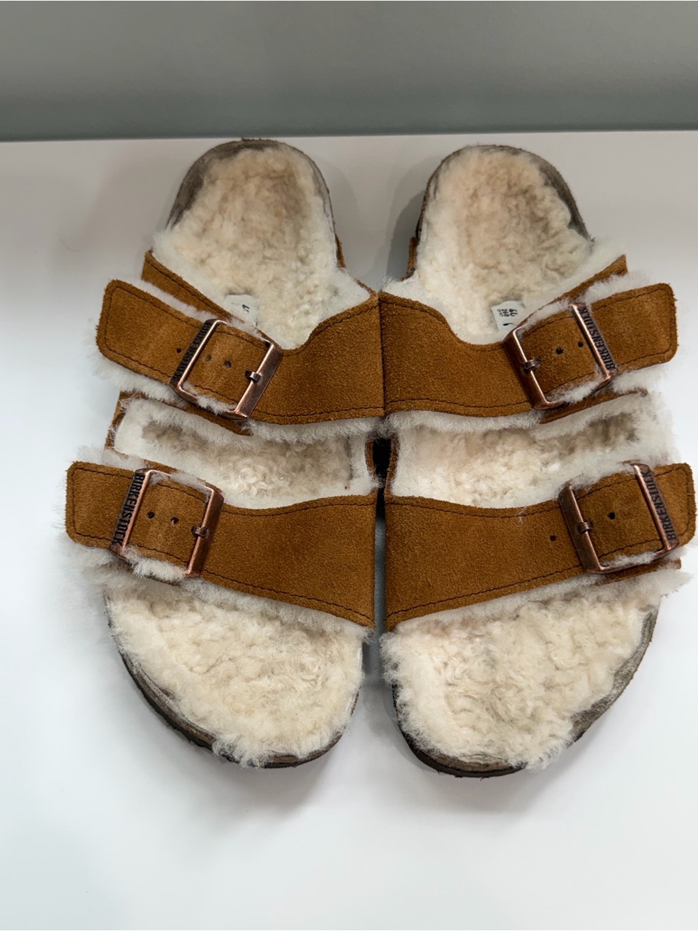 Birkenstock Arizona Shearling Fur Lined Suede EU 40 Chestnut Slip On Sandals